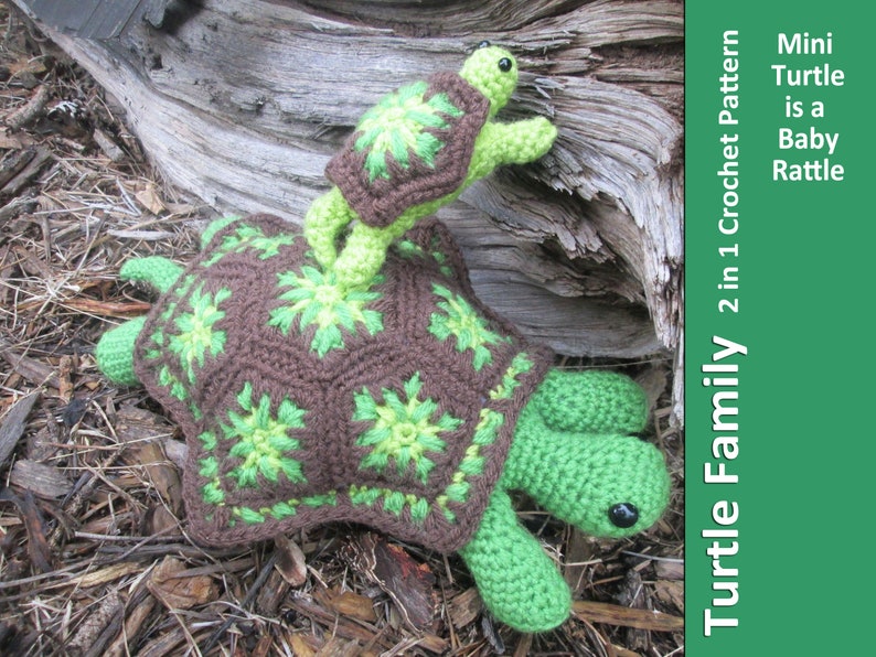 Turtle CROCHET PATTERN Mommy Turtle and Baby Turtle Rattle Stuffed Animal Baby Shower Gift Toy image 1