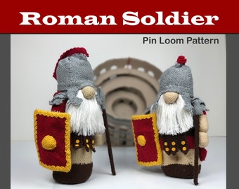 Roman Soldier Gnome Pin Loom Pattern PDF with Step by Step Instructions