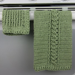 Cabled Tea Towel and Dishcloth CROCHET PATTERN PDF dish towel dish cloth washcloth wash cloth dish rag Crochet Cable Stitch image 3