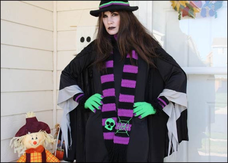 Witch Way, This Way Halloween Costum CROCHET PATTERN Hat, Gloves, Scarf, Leg Warmers-Boot Cuffs Witch Accessories image 2