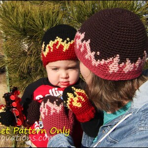 Flame Beanies and Mittens CROCHET PATTERN Fire Hat for the whole family image 2