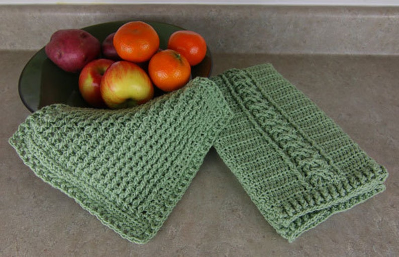 Cabled Tea Towel and Dishcloth CROCHET PATTERN PDF dish towel dish cloth washcloth wash cloth dish rag Crochet Cable Stitch image 2