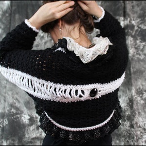 Black and White Shrugs 2 in 1 CROCHET PATTERN PDF Cruella De Vil Inspired Elegant Lacy Houndstooth image 5