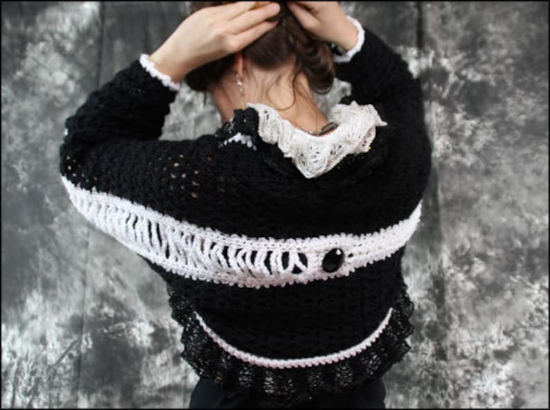 Black and White Shrugs 2 in 1 CROCHET PATTERN PDF Cruella De Vil Inspired Elegant Lacy Houndstooth image 5