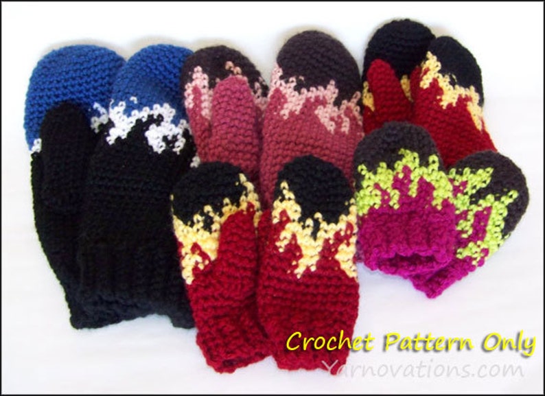 Flame Beanies and Mittens CROCHET PATTERN Fire Hat for the whole family image 5