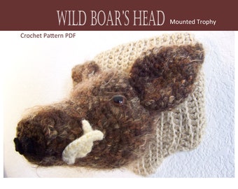 Boar, Mounted Wild Boar's Head Crochet Pattern PDF Pig Swine Hog Sow Porker and pig stuffed animal