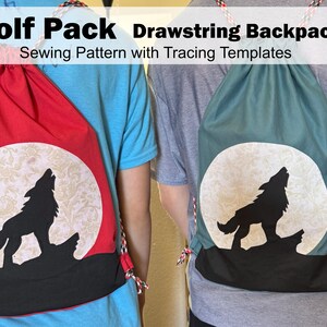 Wolf Drawstring Backpack Sewing Pattern With Tracing Templates 2 Sizes ...