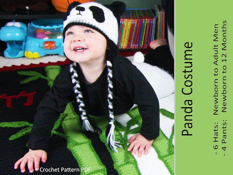 Panda Costume CROCHET PATTERN PDF Hats newborn toddler teen women men adult and Pants Diaper Cover newborn to 12 months image 1
