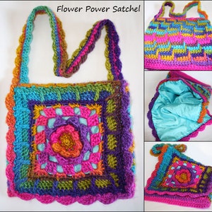 Bohemian Handbag crochet pattern bag with wooden handles and flower button Plus Bonus Purse Pattern image 5