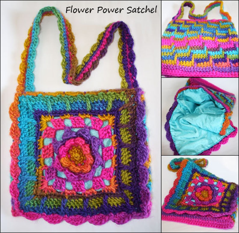 Bohemian Handbag crochet pattern bag with wooden handles and flower button Plus Bonus Purse Pattern image 5