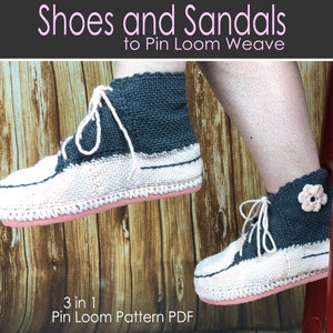 Schuhe und Sandalen Pin Loom Webanleitung PDF hohe Spitzen offene Zeh geschlossene Zehen Sandalen