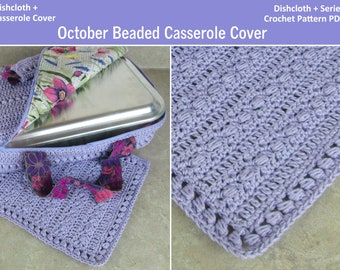 Dishcloth and Casserole Cover with Bead Stitch - CROCHET PATTERN PDF Reusable Travel Dish Cover Zipper 9x13 Pan Carrier