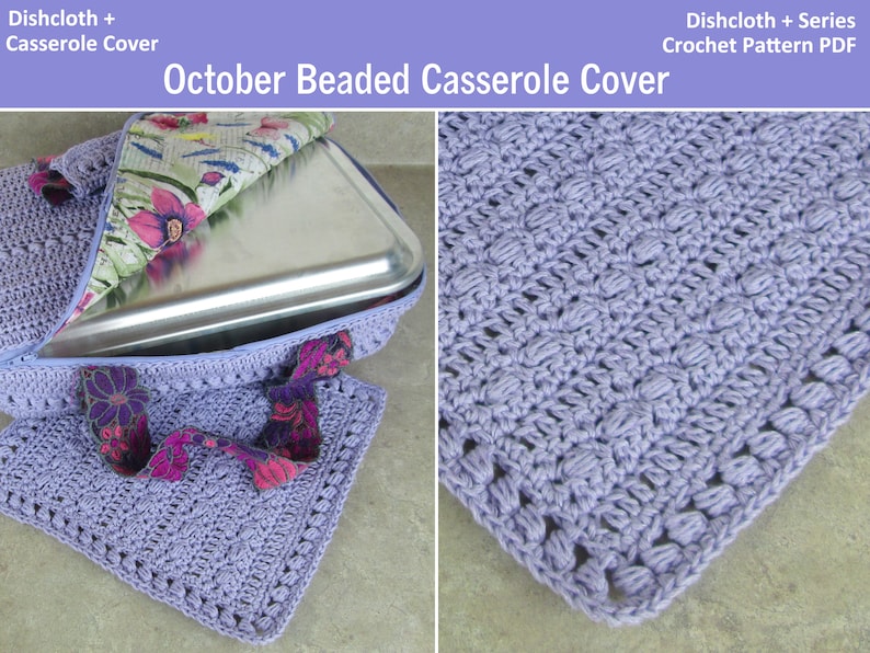 Dishcloth and Casserole Cover with Bead Stitch CROCHET PATTERN PDF Reusable Travel Dish Cover Zipper 9x13 Pan Carrier image 1