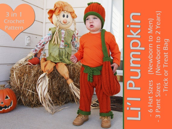 Kürbis Halloween Outfit - HÄKELANLEITUNG PDF - Kürbis Hut, Hose und Trick or Treat Tasche Photo Prop und Halloween Kostüm Babu Kleinkind