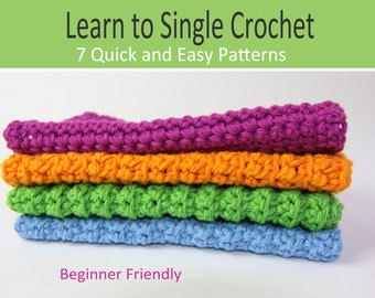 Learn to Single Crochet - 7 in 1 Dishcloths - Crochet Pattern PDF - 7 unique designs using only chains and single crochet