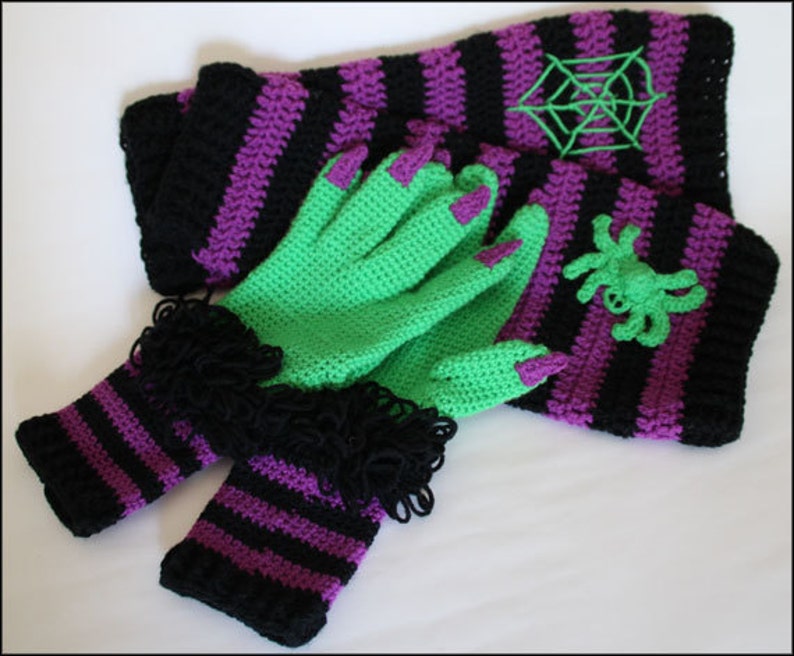 Witch Way, This Way Halloween Costum CROCHET PATTERN Hat, Gloves, Scarf, Leg Warmers-Boot Cuffs Witch Accessories image 4