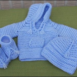 Baby Blue HDC Faux Stockinette Baby Set CROCHET PATTERN Baby Blanket Sweater Hoodie Booties Hat Beanie Faux Knit image 2