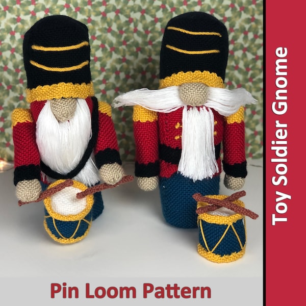 Toy Soldier Gnome Pin Loom Pattern Step by Step Tutorial Weaving Nutcracker with Drum Stuffed Animal and Ornament