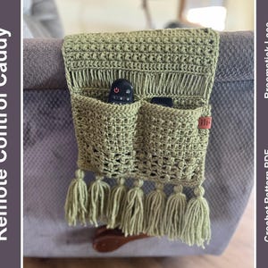 Remote Control Caddy for Arm Rest - Crochet Pattern PDF - Cell Phone Holder, Couch Caddy, Living Room Organizer Family Room Remote Holder
