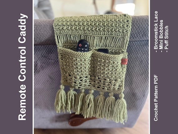 Remote Control Caddy for Arm Rest - Crochet Pattern PDF - Cell Phone Holder, Couch Caddy, Living Room Organizer Family Room Remote Holder