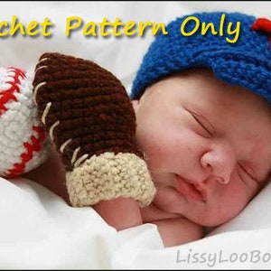 Baseball Crochet Newborn Outfit - Baseball Cap (Hat), Mitts (Mittens), Bib - Crochet Pattern