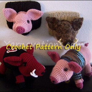 Boar, Mounted Wild Boar's Head Crochet Pattern PDF Pig Swine Hog Sow Porker and pig stuffed animal image 3