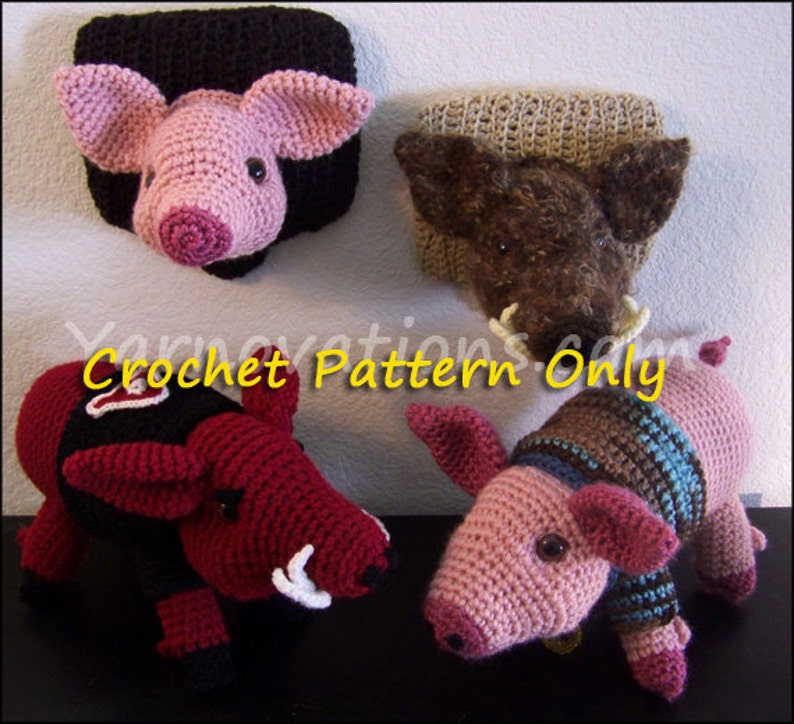 Boar, Mounted Wild Boar's Head Crochet Pattern PDF Pig Swine Hog Sow Porker and pig stuffed animal image 3