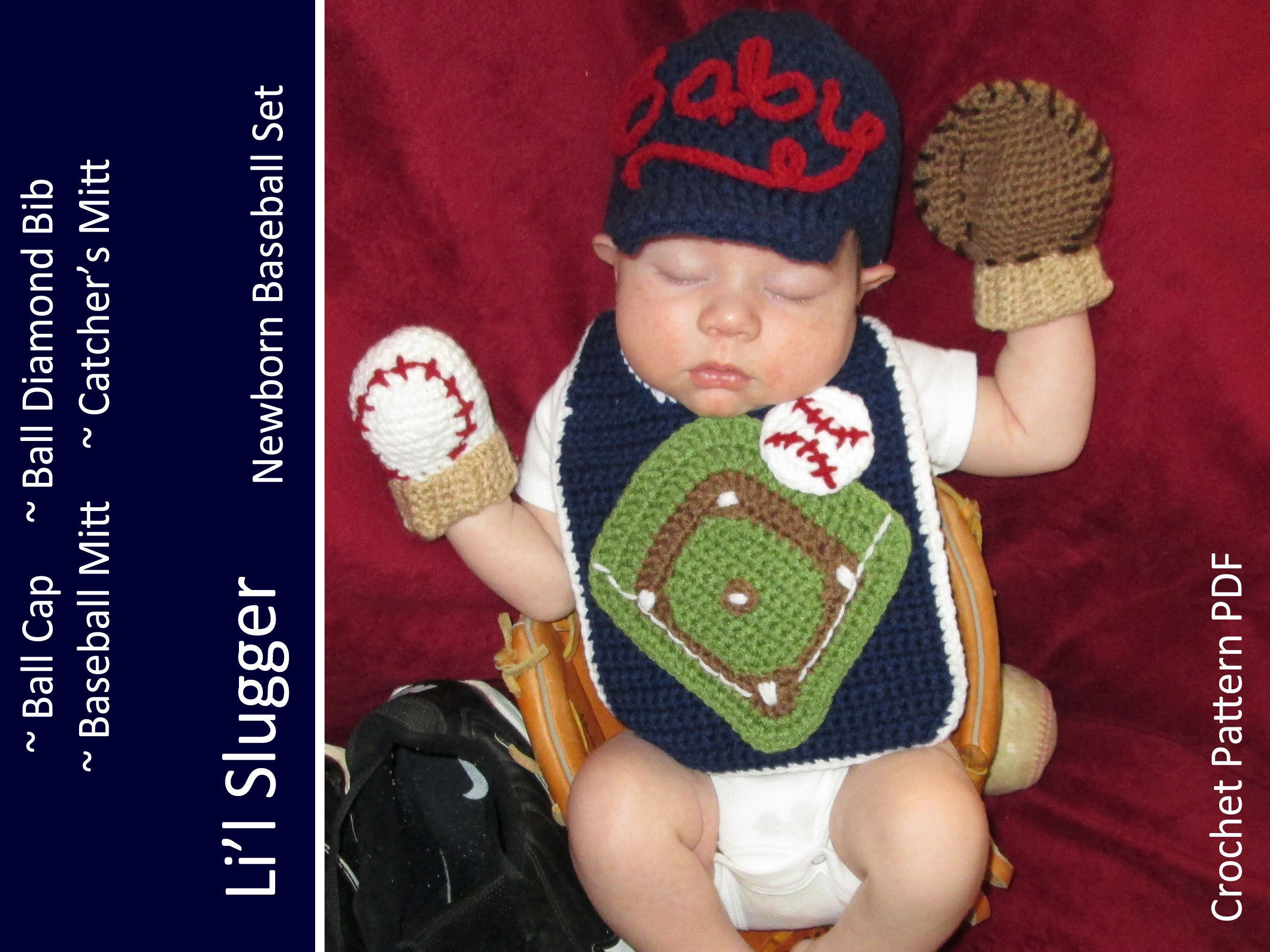 Baseball Crochet Newborn Outfit Baseball Cap hat Mitts mittens Bib Crochet Pattern Etsy