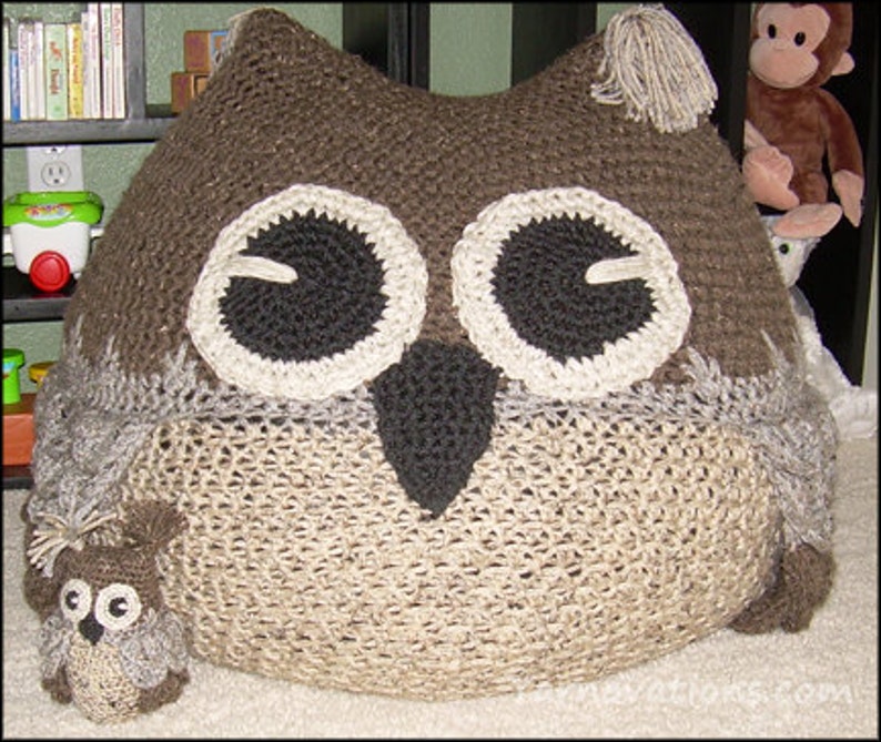 Owl Bean Bag Chair CROCHET PATTERN PDF Pouf Foot Stool Ottoman Cushion Floor Pillow Throw Pillow great for Nursery College Dorm Bedroom image 2