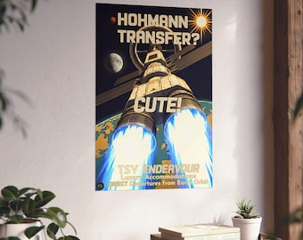 Hohmann Transfer Art Print | Cute TSV Endeavour Departure Retro Space Poster | WPA Style Sci-Fi Wall Art