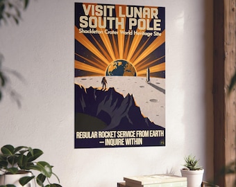 Lunar South Pole Art Print | Visit Shackleton Crater World Heritage Site Retro Poster | WPA Style Wall Art
