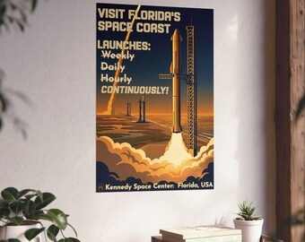 Space Coast Art Print | Visit Florida Kennedy Space Center Retro Space Poster | WPA Style Sci-Fi Wall Art