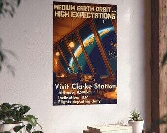 Orbital Hotel Art Print | Medium Earth Orbit High Expectations Clarke Station Poster | WPA Style Wall Art