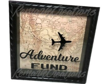 Adventure Fund Shadowbox with Coin Slot,  Shadow Box,  Display Box, Travel, Vacation, Bank, Adventure Fund Bank, Adventure Fund Shadow Box