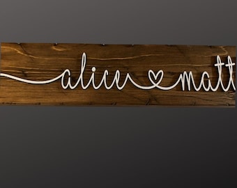 Couple Name Sign / Personalized Couples Name Wall Hanging / Wedding / Anniversary Gift / Rustic Wood Couples Name Sign / Weathered Wood Sign