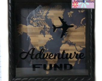 Adventure Fund Shadowbox with Coin Slot / Shadow Box / Display Box / Travel / Vacation / Coin Slot / Bank /Gifts