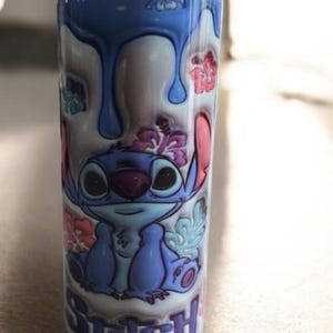 Personalized Stitch Water Bottle – Kawaii Water Bottle with Floral Design and Drip Effect – Unique Disney Gift image 2