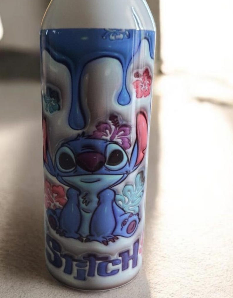 Personalized Stitch Water Bottle – Kawaii Water Bottle with Floral Design and Drip Effect – Unique Disney Gift image 2