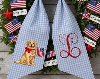 Banda bordada con forma de corona para perros, decoración personalizada con monograma patriótico americano, decoración del 4 de julio, regalo para el hogar conmemorativo del 250 aniversario de la temática americana.