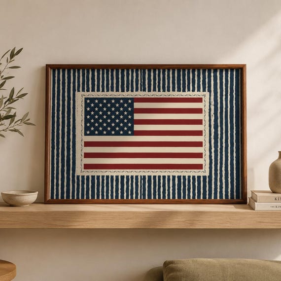 American Flag Wall Art, Vintage Americana Decor, Retro USA Flag Print, Fourth of July Decor, Patriotic Poster (UNFRAMED)