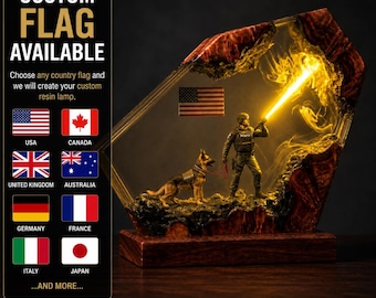 Lámpara de resina hecha a mano con forma de soldado con bandera, figura decorativa de héroe, luz nocturna militar, regalo único para el Día del Padre para papá.