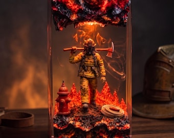 Personalized Hero Firefighter Resin Lamp, Fireman Gift for Dad, Night Light, First Responder Decor, Retirement Gift for Him, Christmas Gift
