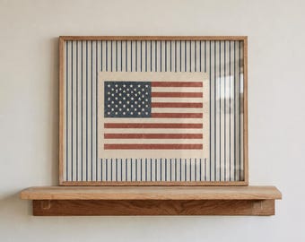 Decoración de pared con la bandera estadounidense, estilo vintage americano, lámina retro de la bandera de EE. UU., póster patriótico para la decoración del hogar, decoración del 4 de julio (SIN MARCO)