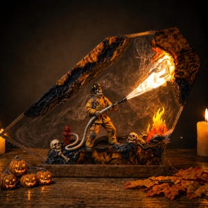 Firefighter Skeleton Resin Lamp, Firefighter Skull Night Light, Halloween Firefighter Decor, Fireman Gift, Resin Art Lamp, Gift For Him Dad