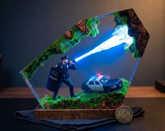 Handmade Hero Police Officer Resin Table Lamp, Police LED Night Light, Custom Cop Gift, Retirement Gift for Dad, Police Decor Desk