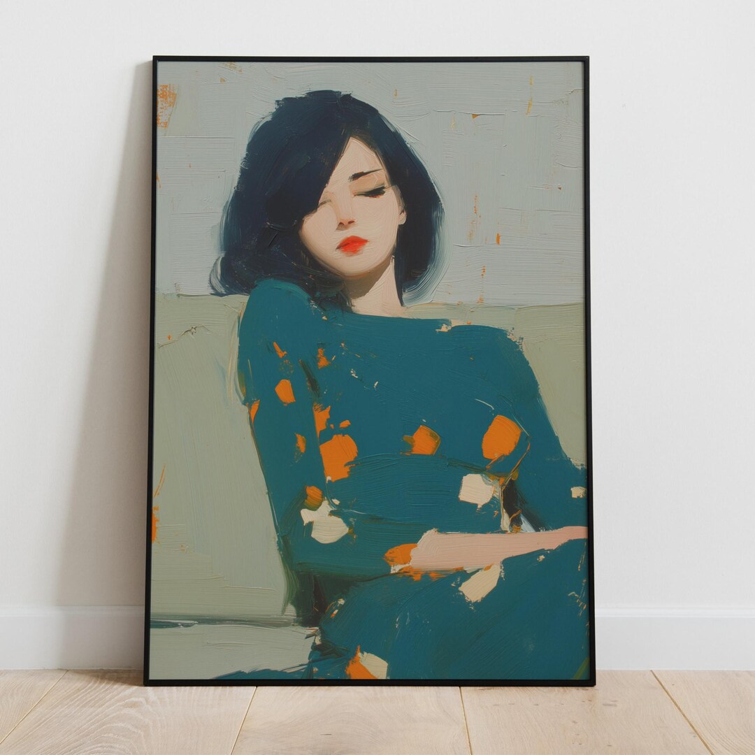Printable Sage Green Oil Painting Woman Portrait Wall Art Modern ...