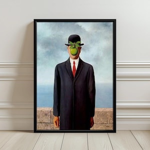 Surrealer Mann mit Apfelgesicht Poster, Surrealist Wall Art Print
