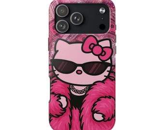 Punk Kitty with Sunglasses, Pink Fur Phone Case