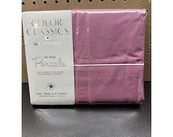 Lenzuolo singolo in percalle Cannon Color Classics, colore rosa bacca, nuovo, prodotto negli Stati Uniti nel 1993.