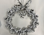 Vintage Jingle Bell Wreath Silver Metal Christmas Decor Taiwan 10 Inch All Metal